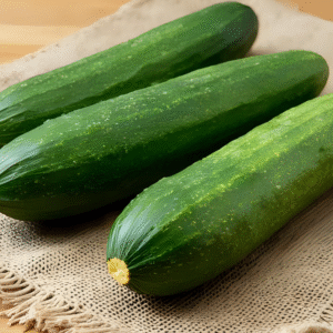 Straight 8 Cucumber Heirlooms on a burlap tablecloth